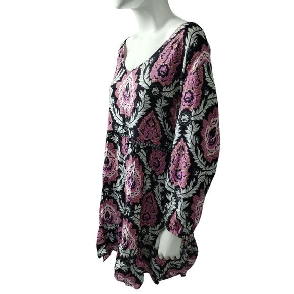 Avenue Women's Plus size 22/24 Floral Medallion Bohemian Mini Dress Flowy Tunic - Picture 5 of 12
